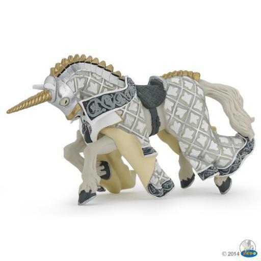 Papo Mundo medieval Caballo Maestro Armas Unicornio Plata
